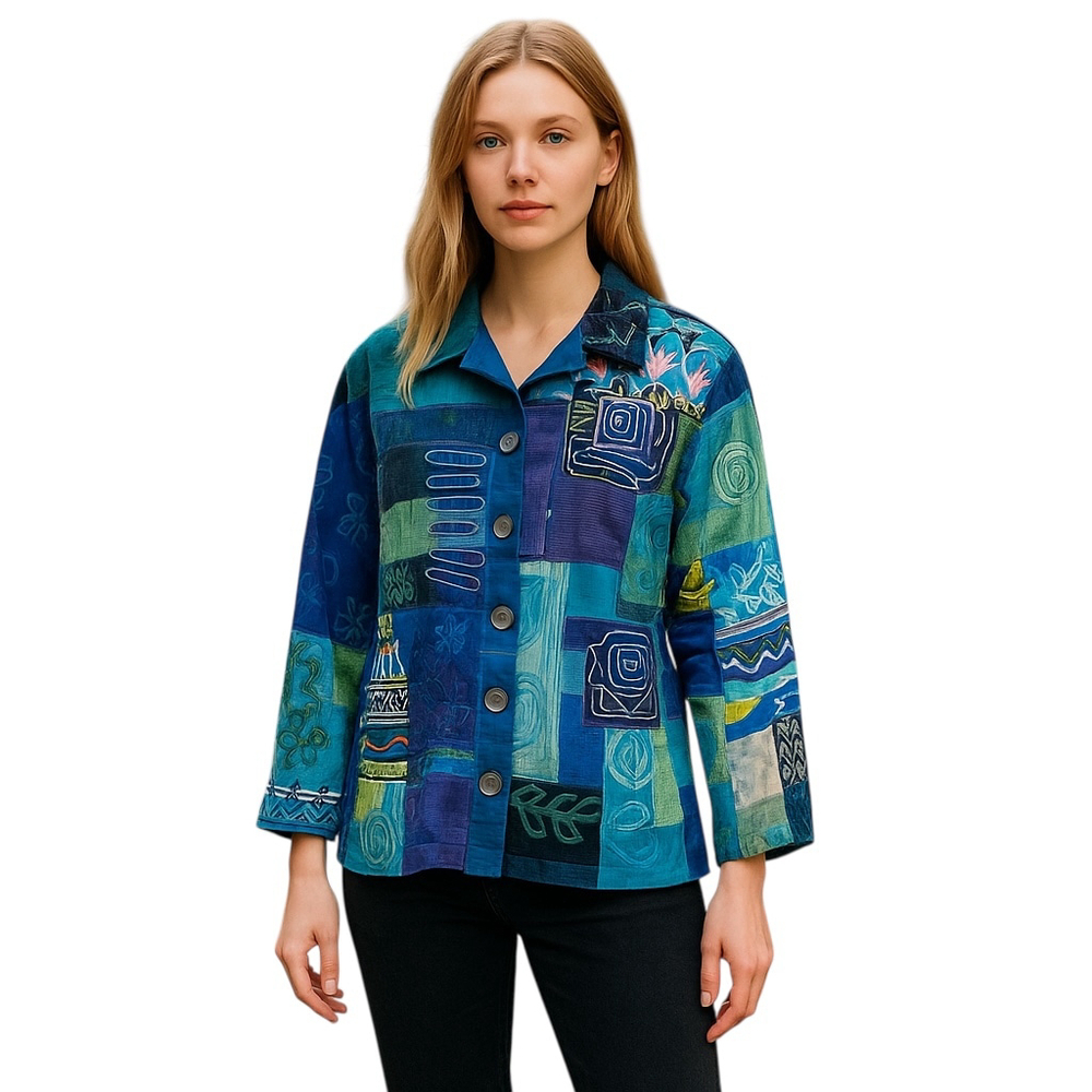 Chico's Vintage Soutache Jacket Womens 0 US S Blue Silk Blend